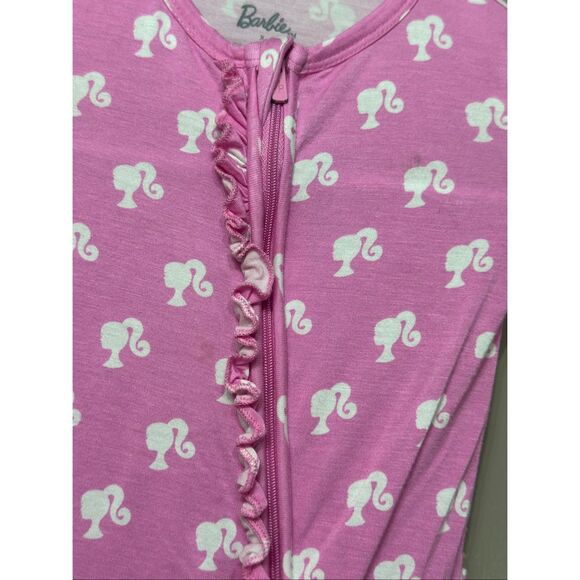 NWOT Posh Peanut x Barbie Collab Pink & White Ruffle Footsie Onesie Baby 12-18M - Picture 4 of 10
